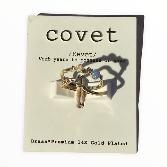 NWT Nordstrom Covet Stackable Cubic Zirconia Rings 14K Gold Plated Set of Two - Picture 3 of 7